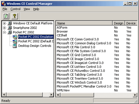 รูปแสดง หน้าต่างของโปรแกรม Windows CE Control Manager 
