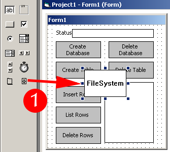 รูปแสดง การเพิ่มคอนโทรล FileSystem เข้าสู่ Form เพื่อใช้งาน