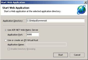 Start Web Application Window