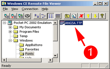 รูปแสดง ไฟล์ฟอนท์ ที่ได้นำเข้าไปยัง Emulator