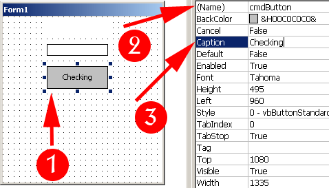 รูปแสดง การกำหนดค่า Property ต่างๆให้กับ CommandButton