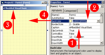 รูปแสดงการกำหนดค่า Property สำหรับ Form