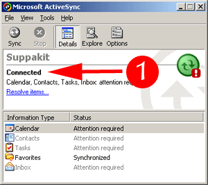 รูปแสดง ภาพโปรแกรม Active Sync ที่กำลังเชื่อมต่อ