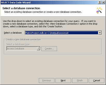 Select a database connection
