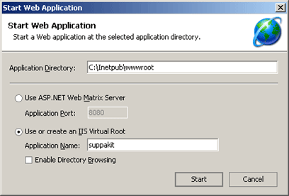 Start Web Application Window